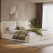 Letto matrimoniale imbottito 180x200 cm con contenitore idraulico; testiera 105 cm; beige in corduroy