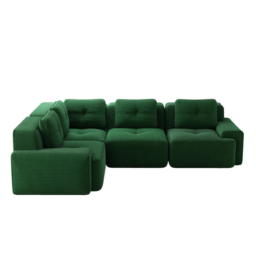 Divano angolare modulare 295x295x69 cm in velluto a coste verde; senza montaggio