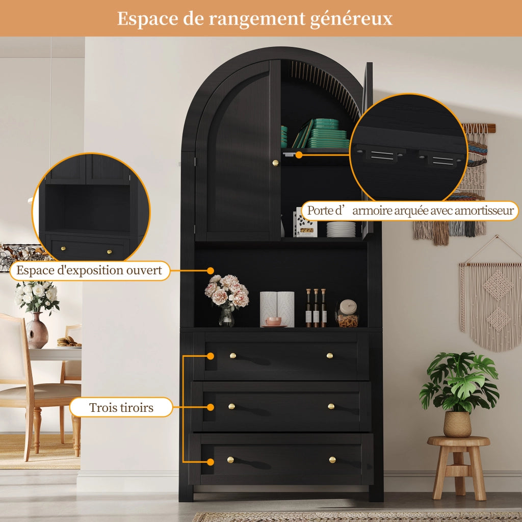 OKWISH Mobile Contenitore Alto con 3 Cassetti, 2 Ante e Vano Aperto, Dispositivo Antiribaltamento, 70 x 35 x 180 cm