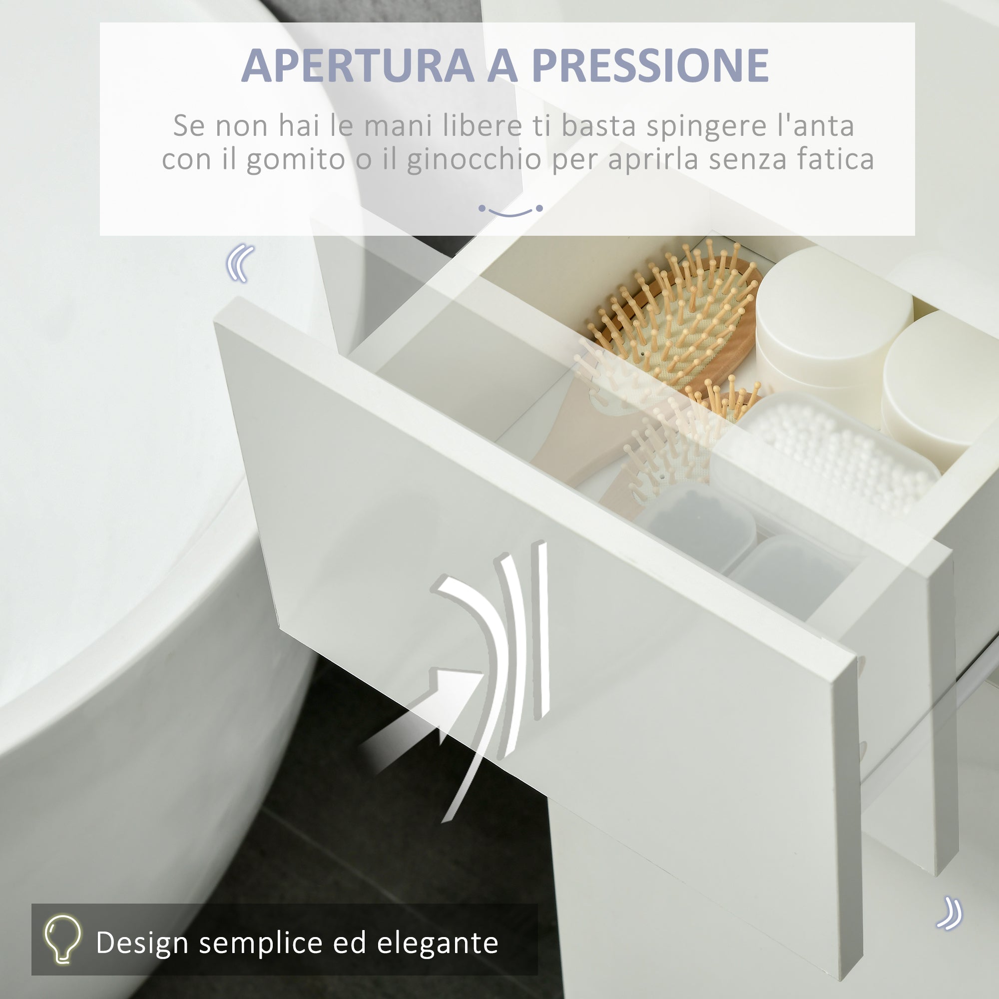 Colonna Bagno 1 Cassetto 2 Armadietti 30x28x170 cm in Legno truciolare e MDF Bianco Lucido
