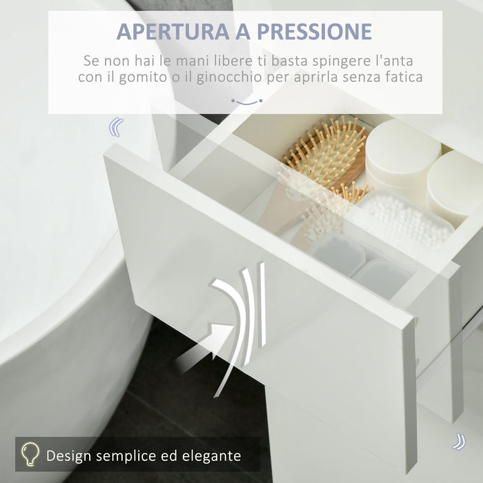 Colonna Bagno 1 Cassetto 2 Armadietti 30x28x170 cm in Legno truciolare e MDF Bianco Lucido