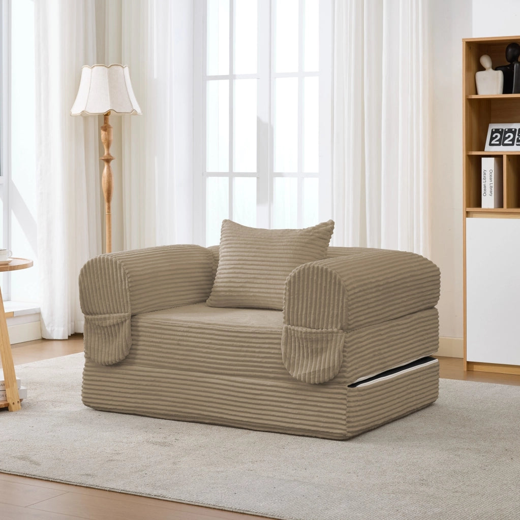 Poltrona letto singola 2 in 1 in velluto a coste marrone