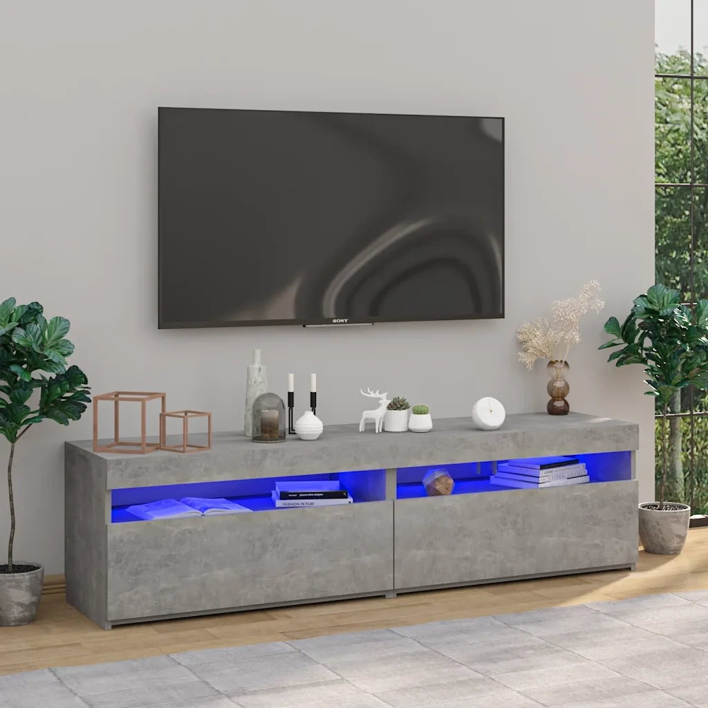 Mobili Porta TV con Luci LED 2 pz-Set di 2 Credenza per TV Grigio Cemento 75x35x40 cm