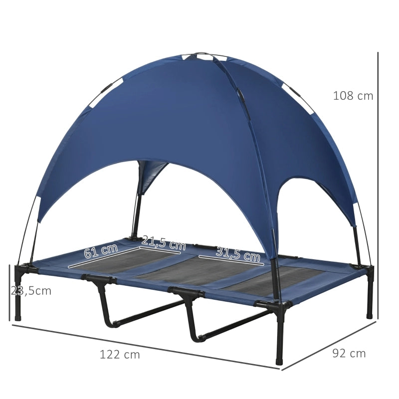 Tiragraffi per gatti cuccia rialzata con baldacchino in rete e tessuto Oxford acciaio blu scuro