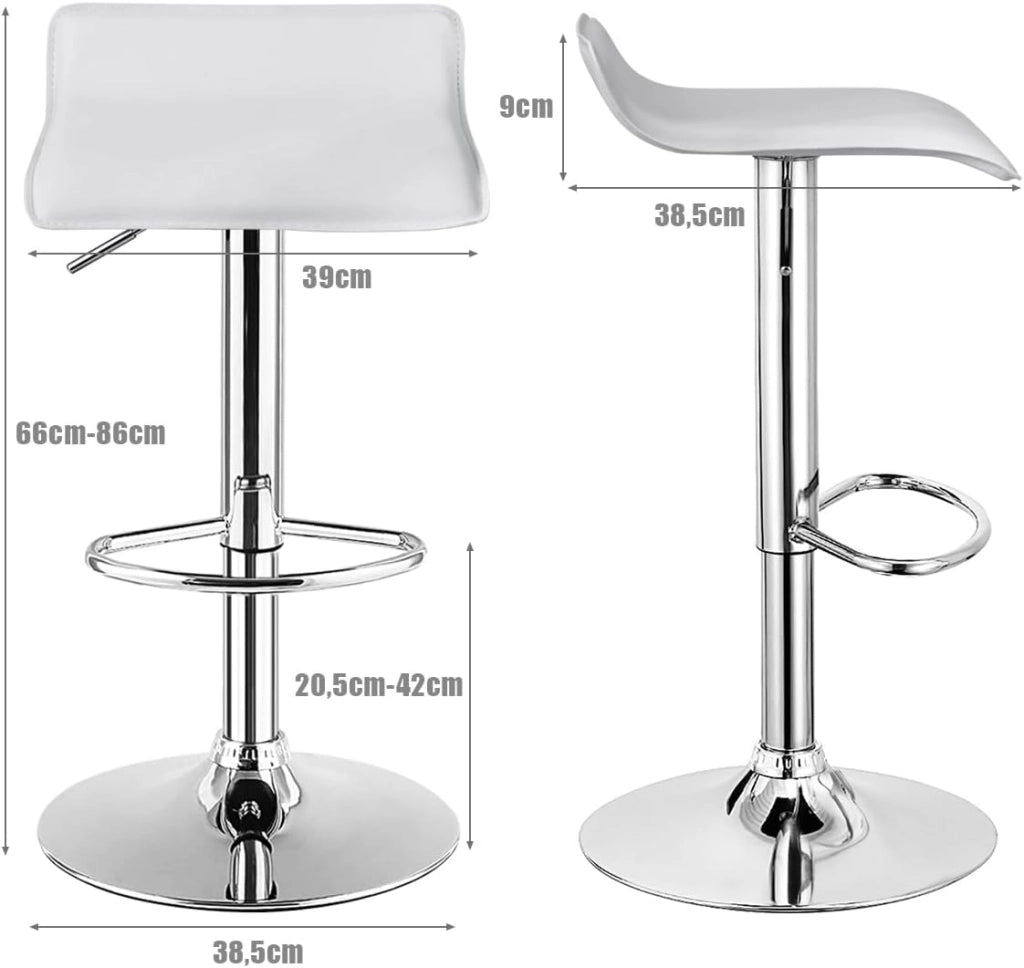 Set di 2 Sgabelli Girevoli da Bar, Sgabello Regolabile in Altezza per Bar, Rotazione a 360°, Sgabelli da Bar senza Braccioli, con Poggiapiedi, Portata 120 kg (Bianco)