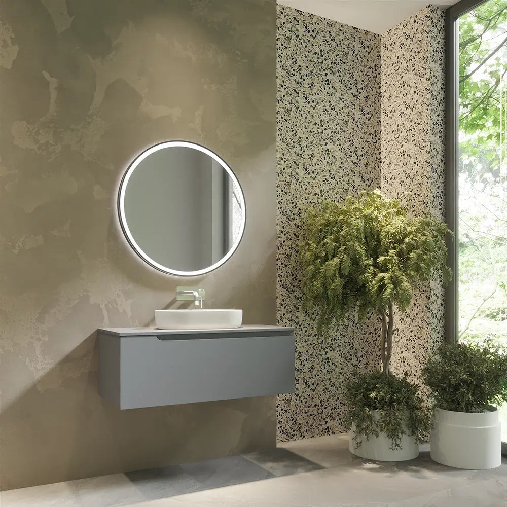 Mobile bagno sospeso 80 cm un cassetto color grigio opaco con top  | Moor