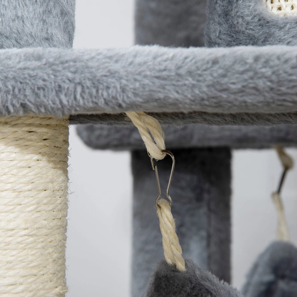 Albero Tiragraffi per Gatti 48x48x140 cm con Pali in Sisal Grigio