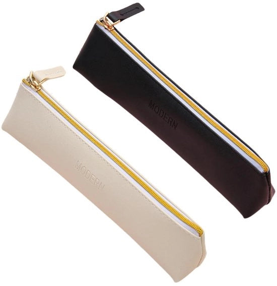 Set di 2 etui in pelle blu, set di etui per ragazze, morbidi e carini, per matite, attrezzi da disegno, borsa di cosmetici portatile, tasca di chiusura per pennelli