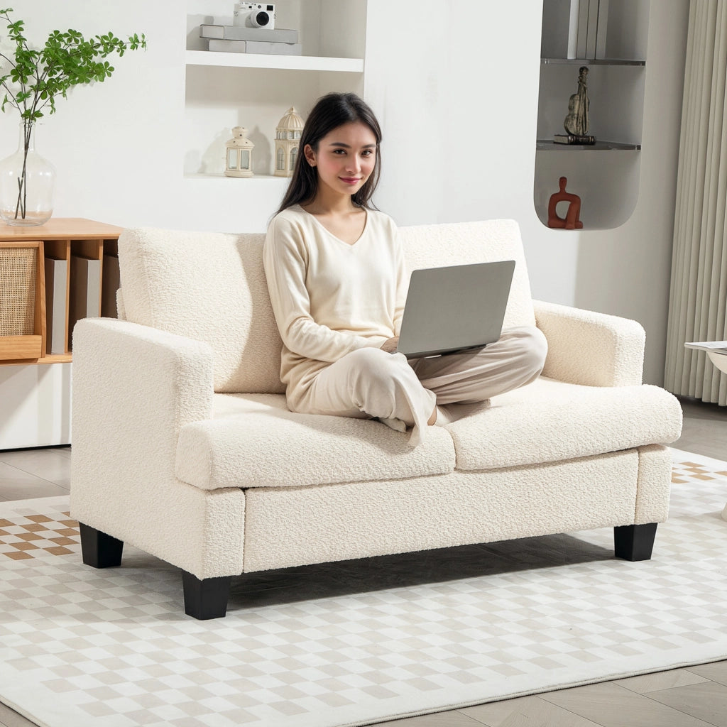 Divano 2 posti 120 cm ¨C Xylo ¨C tessuto chenille beige con cuscini schienale removibili