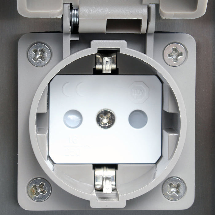 Colonna multipresa da giardino, 4 prese 230V, acciaio, IP44, Palo presa multipla esterno