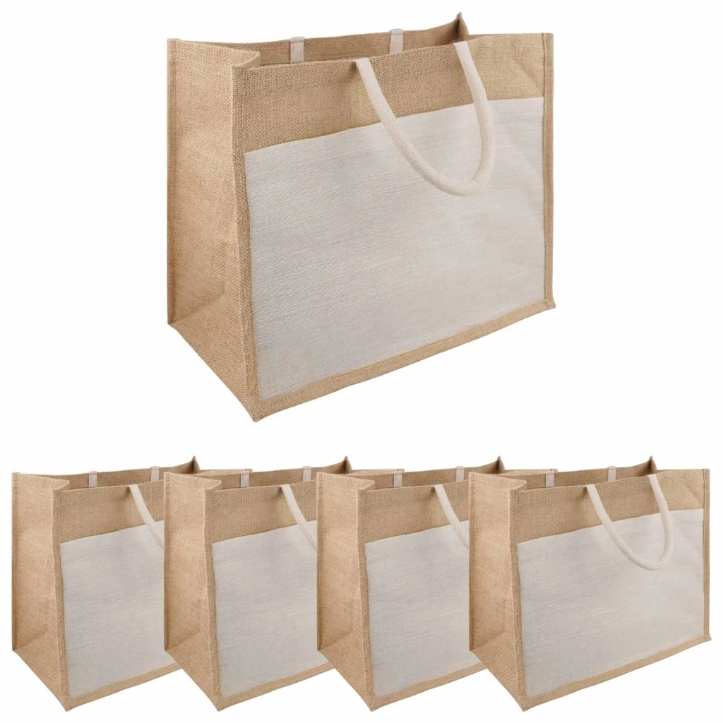 Borse in juta con tasca 5 pcs Naturale e Bianco 42 x 33 x 19 cm 42012290