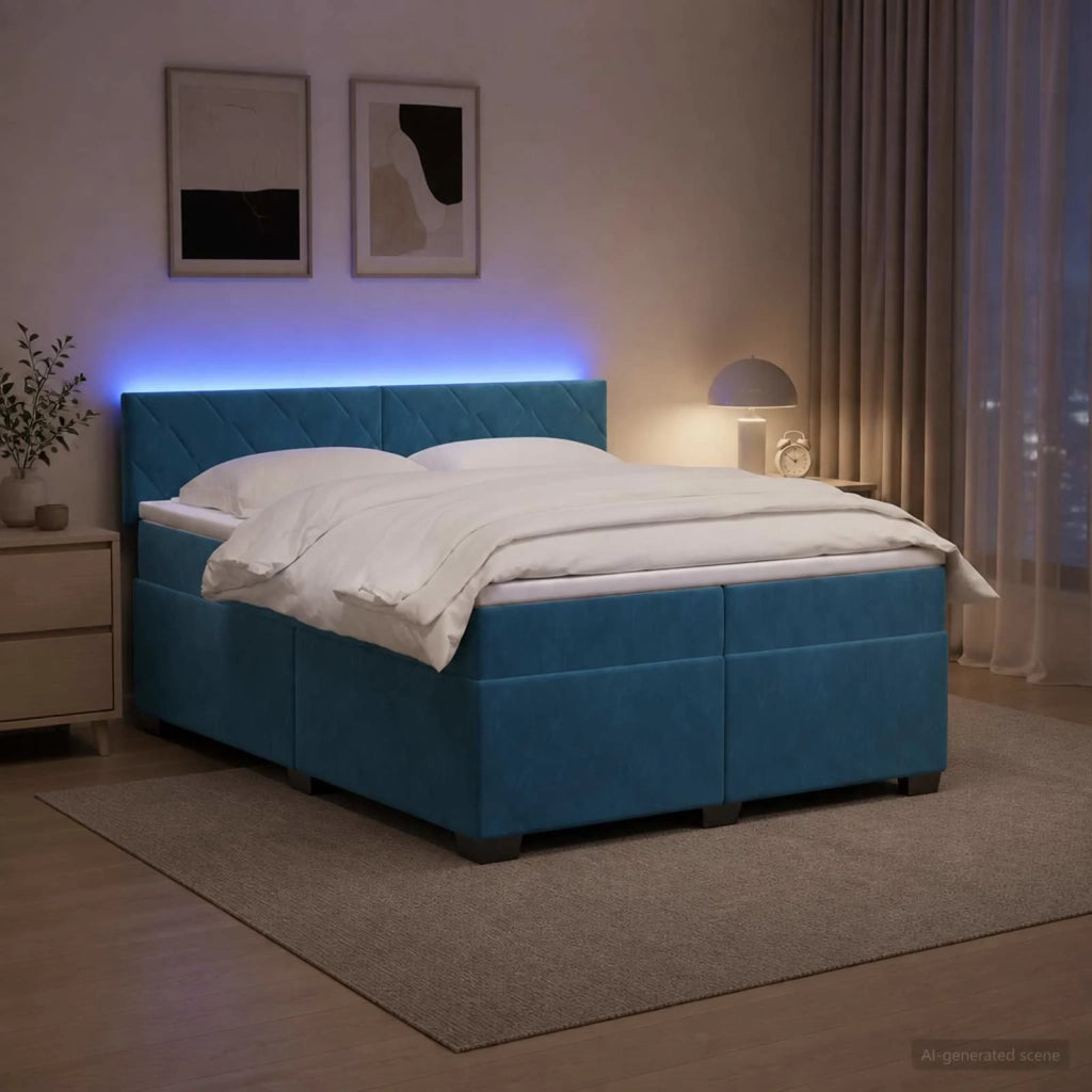 Letto con Box Spring, Materasso e LED Blu 200 x 200 cm Velluto 3452256