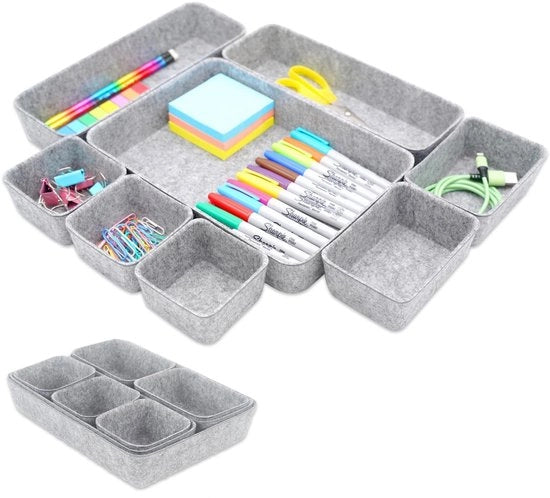 Organizzatore per Cassetti, Organizzatore per Cassetti 8 pezzi, Aiuto per la Ricerca per Cassetti, Organizzatore per Cassetti per Ufficio, Contenitore per Salotto per Sistema di Organizzazione (Grigio chiaro, 8 pezzi)