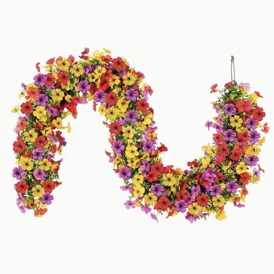 Slinger di Fiori Artificiali per Parete 180 cm - Decorativo Nido di Farfalle Fiori di Primula Fioriera Appesa per Casa Giardino Matrimonio Primavera Estate Decorazione Fondali Fotobooth di Sfondo