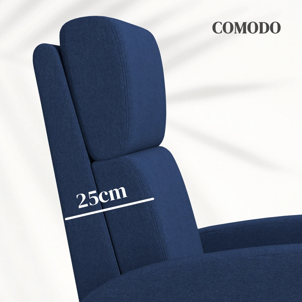 Poltrona Relax Reclinabile con Poggiapiedi in Tessuto Blu ¨C Zephmum ¨C 160¡ã Manuale