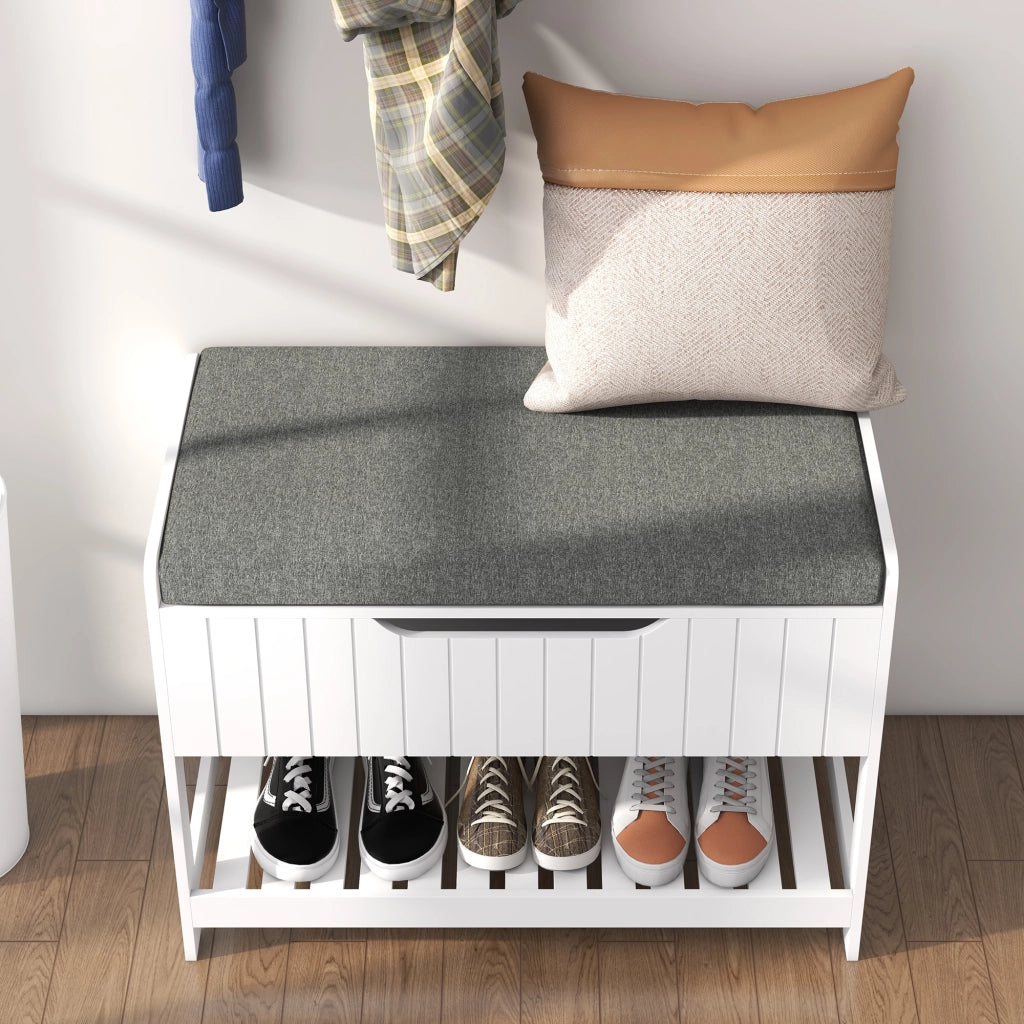 Easycomfort Mobile Appendiabiti a Muro con Panca Scarpiera per Ingresso e Corridoio, 80x20x40 cm, Bianco