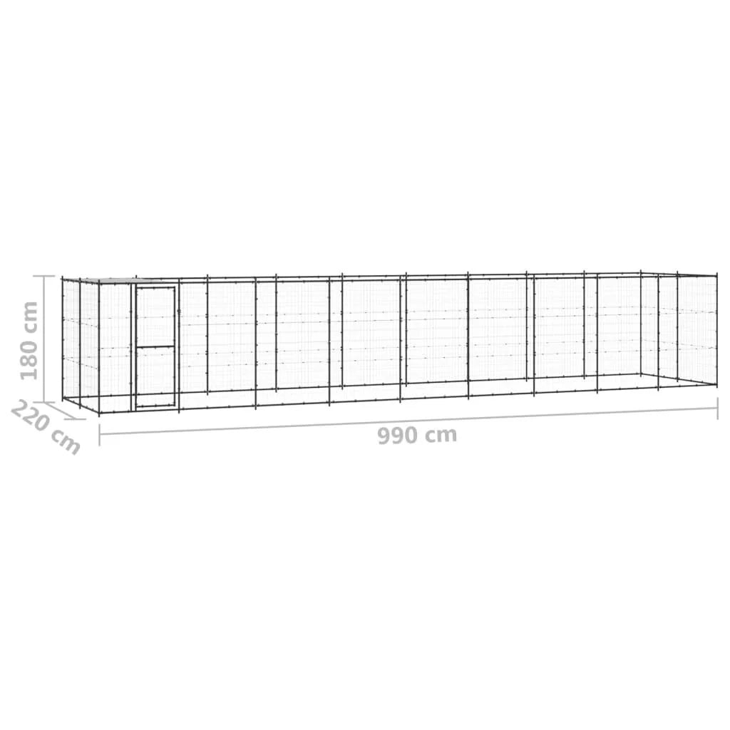 Recinto per animali da esterno per cani in acciaio con tetto 21,78 m² 02_0000396