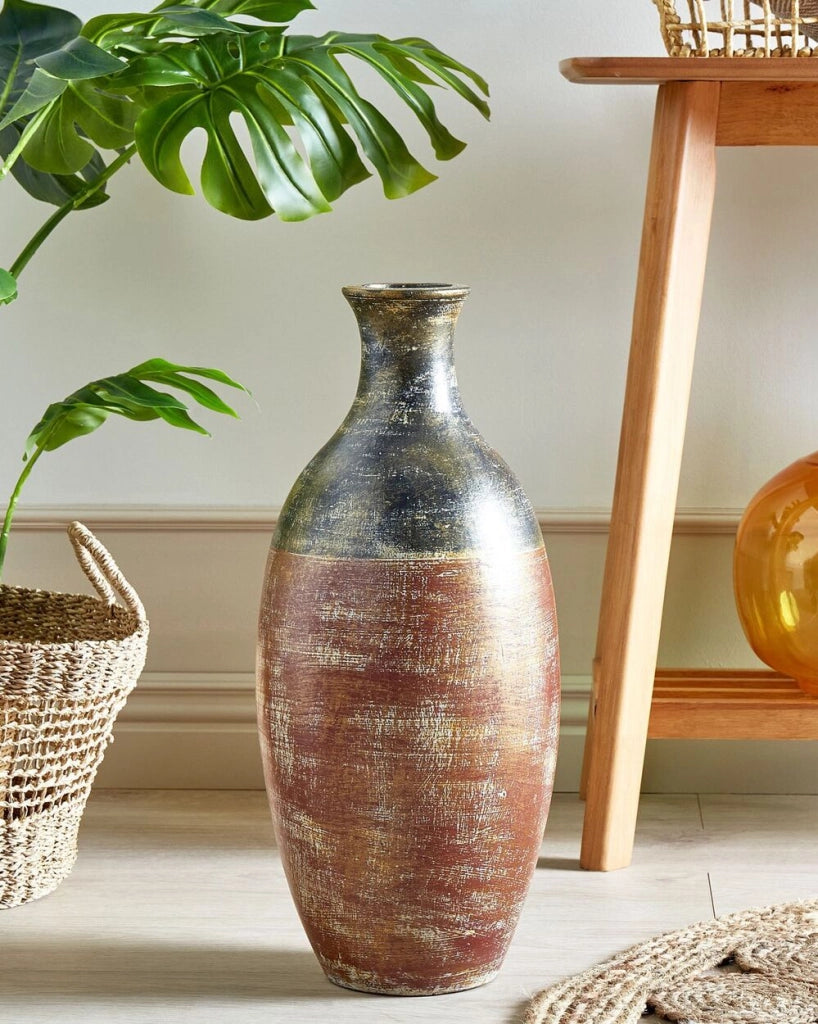 Vaso da fiori in terracotta marrone e nero 57 cm stile invecchiato soggiorno camera da letto