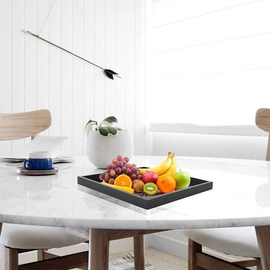 Tavolo di servizio in legno quadrato in nero - Tavolo per tè e caffè - Decorazione moderna - Tavoli di servizio per snack - Tavolo di servizio con maniglia in stile