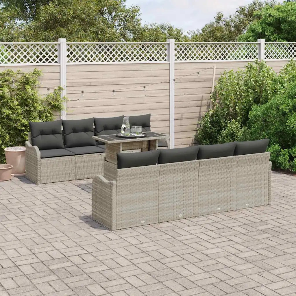Set Divano da Giardino con cuscino 9 pcs Grigio chiaro 3357165