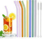 Set di 8 canne di vetro riciclabili - 4 curve e 4 rette con 2 set di spazzole per pulizia - Canne colorate per cocktail, smoothie e bubble tea