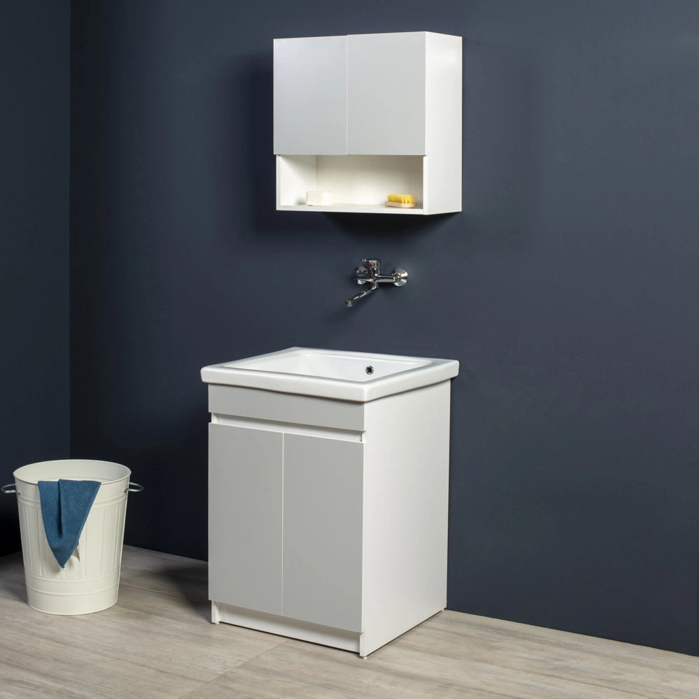 Mobile Lavatoio in Ceramica 2 Ante e Strofinatoio Integrato 60x60x86A cm Olmo Bianco