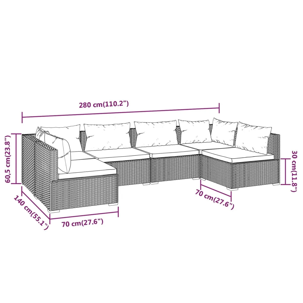 Set Divani da Giardino 6 pz con Cuscini in Polyrattan Marrone cod mxl 35895