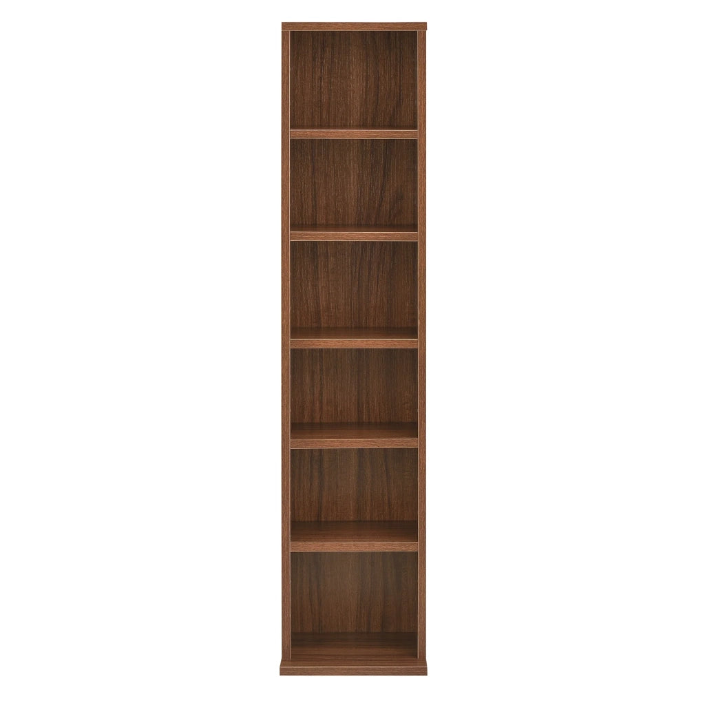 Scaffale porta CD/DVD Tower con 6 ripiani 90 x 20 x 20 cm MDF rivestito in melamina effetto noce 03_0001678