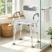 Sedia da doccia con schienale, altezza regolabile e piedini antiscivolo in alluminio e HDPE grigio