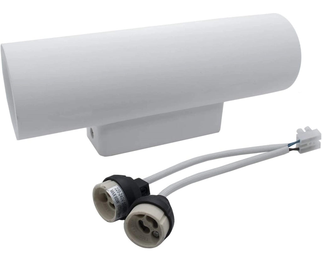 Applique in gesso design moderno a biemissione con doppio attacco per lampadine GU10 forma cilindrica