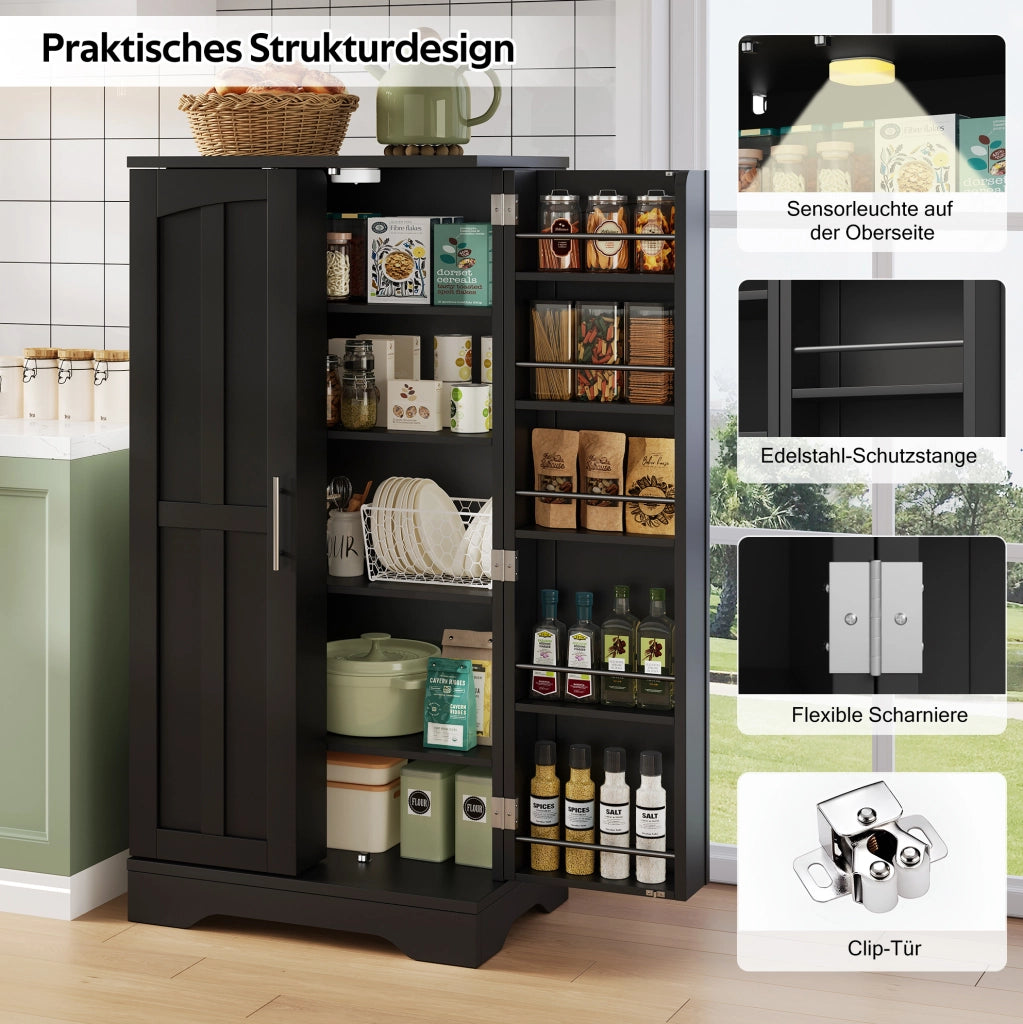 Mobile dispensa alto in MDF nero con luce LED a sensore