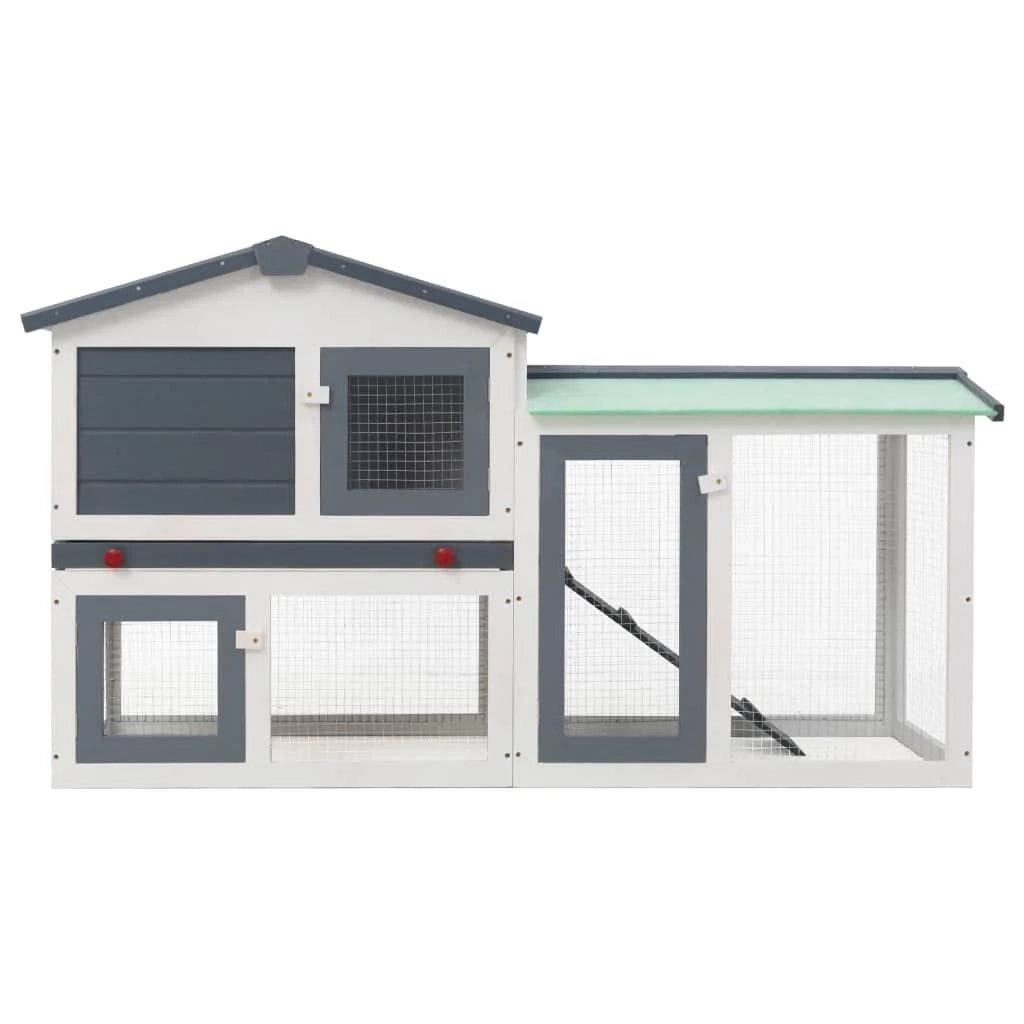 Grande conigliera da esterno 145 x 45 x 85 cm in legno grigio e bianco 02_0000604