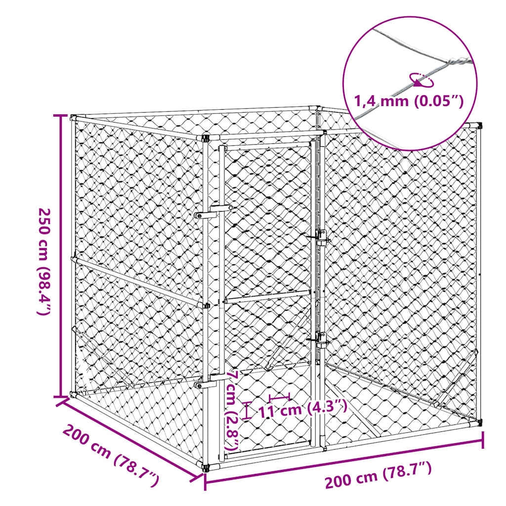 Recinto per cani da esterno in acciaio zincato 2 x 2 x 2 m Silver 02_0041893