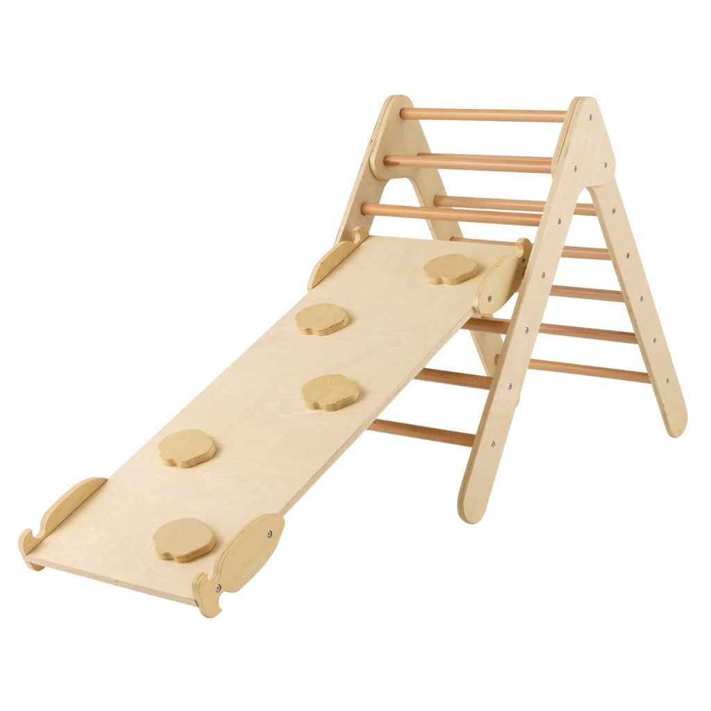 Arrampicata giocattolo a triangolo per bambini 3-in-1, Arrampicatore con rampa di scivolo a 2 lati Naturale-Giocattoli educativi