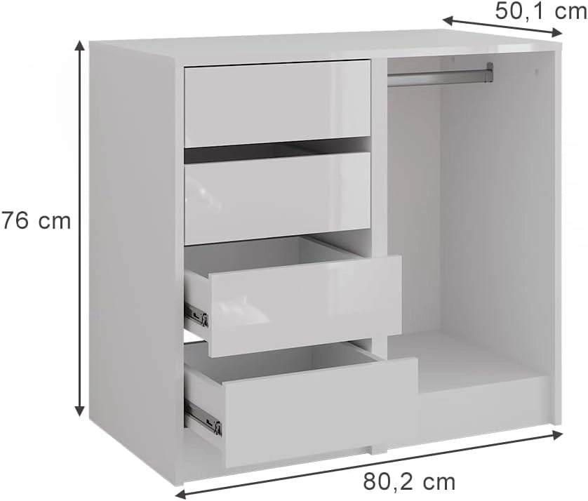 Cassettiera per camera da letto Sherry, Bianco/bianco lucido, 80.2 x 76 cm 2 parti, adatto per riporre abbigliamento e accessori