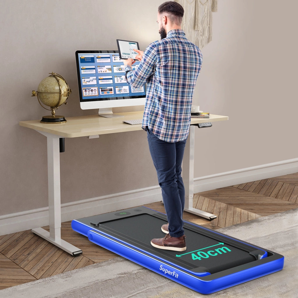 Tapis roulant pieghevole 2 in 1 con altoparlante Bluetooth telecomando, Tapis roulant elettrico portatile 560W Blu-Tapis roulant