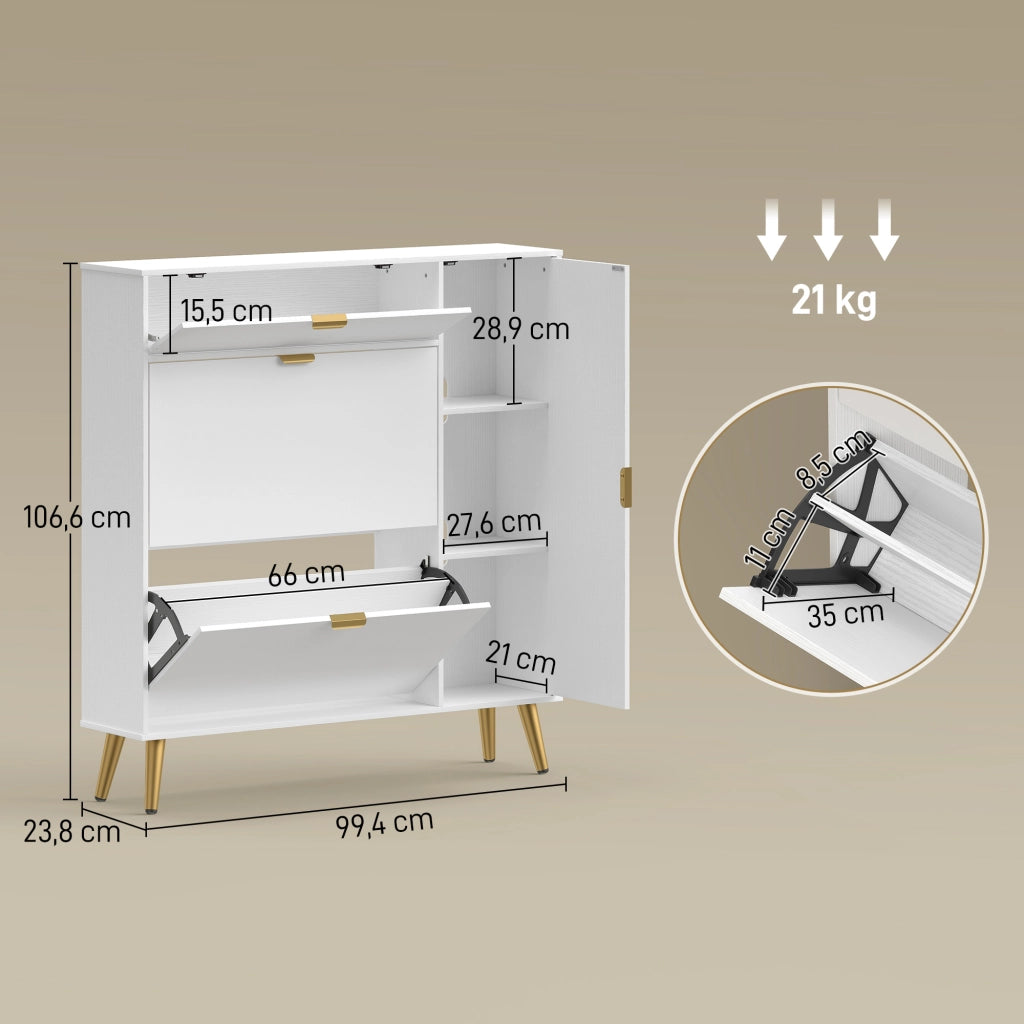Armadio per scarpe con cassetti e ripiani ¨C zephmum ¨C bianco 99.4x23.8x106.6cm