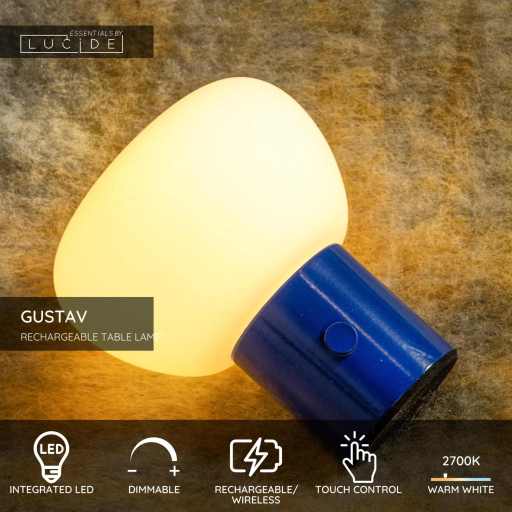 Lampada da tavolo LED wireless vetro blu GUSTAV Lucide