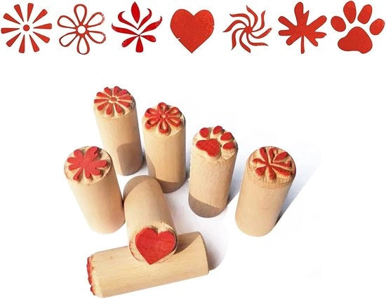 Set di Stampa in Legno 7 pezzi per Argilla, Scrapbooking e Creazione di Carte con Manici e Stampa a Blocco