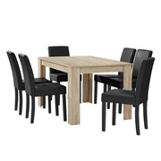 Set Pranzo con Tavolo 140x90 cm e 6 Sedie in Similpelle - Effetto Rovere Chiaro / Nero [en.casa]