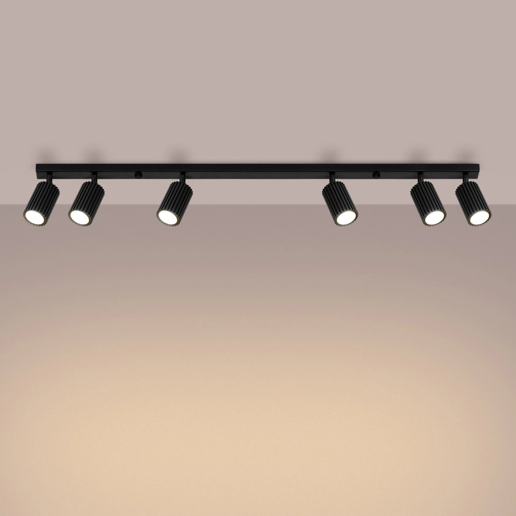 Plafoniera moderna nera barra 117cm 6 spot GU10 orientabili