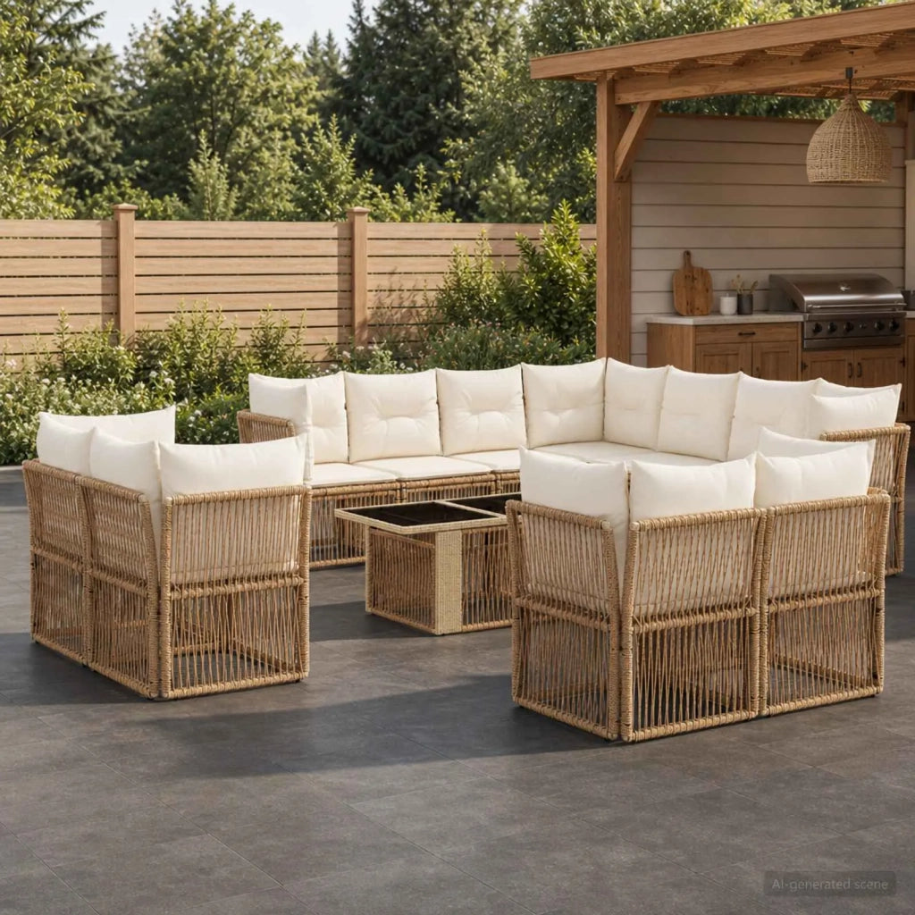 Set Divano da Giardino 12 pz Beige polyrattan 3436566
