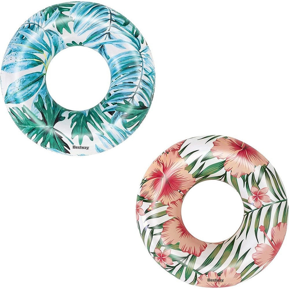 Trade Shop - Salvagente Palme Tropicali Floreali 119cm Ciambella Gonfiabile Mare Piscina 3623 -