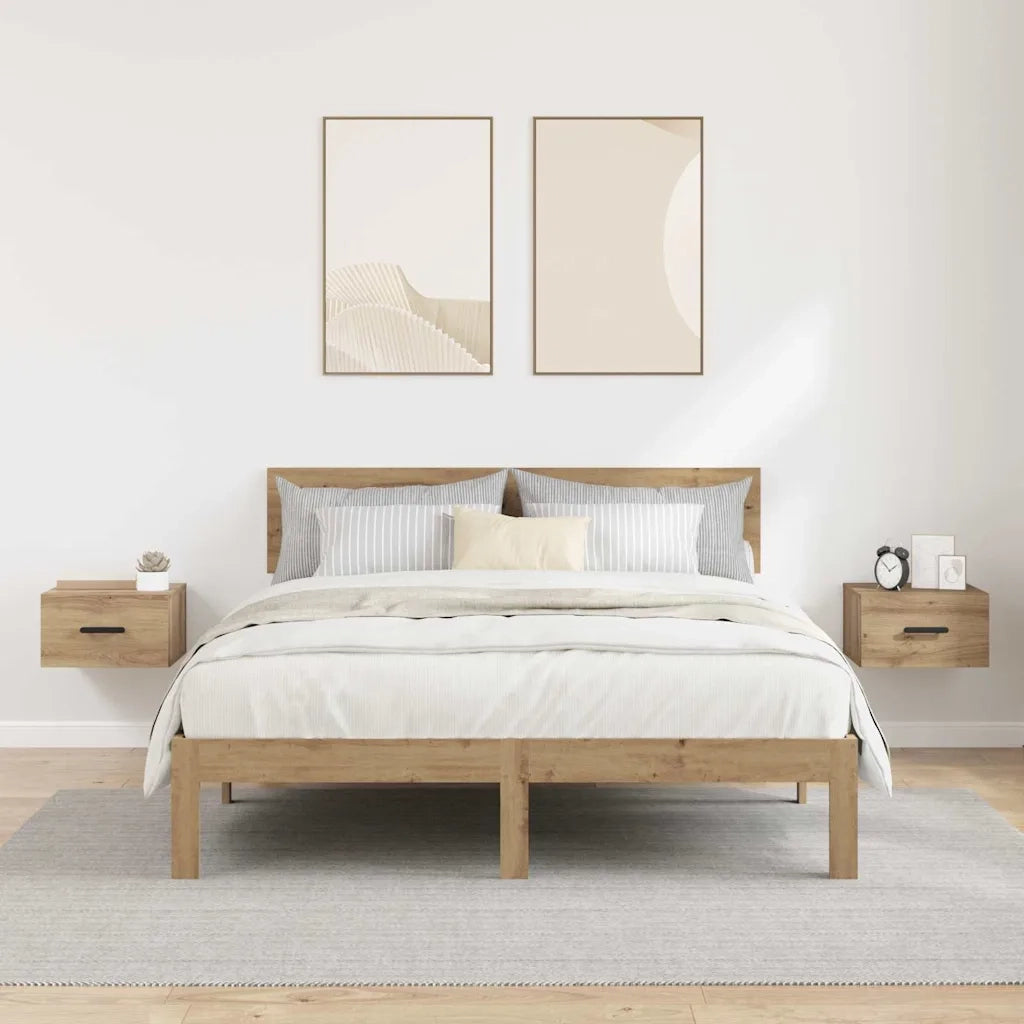 Set di 2 Comodini | Armadio da Notte | Mobiletto da notte Rovere artigianale 35 x 35 x 20 cm