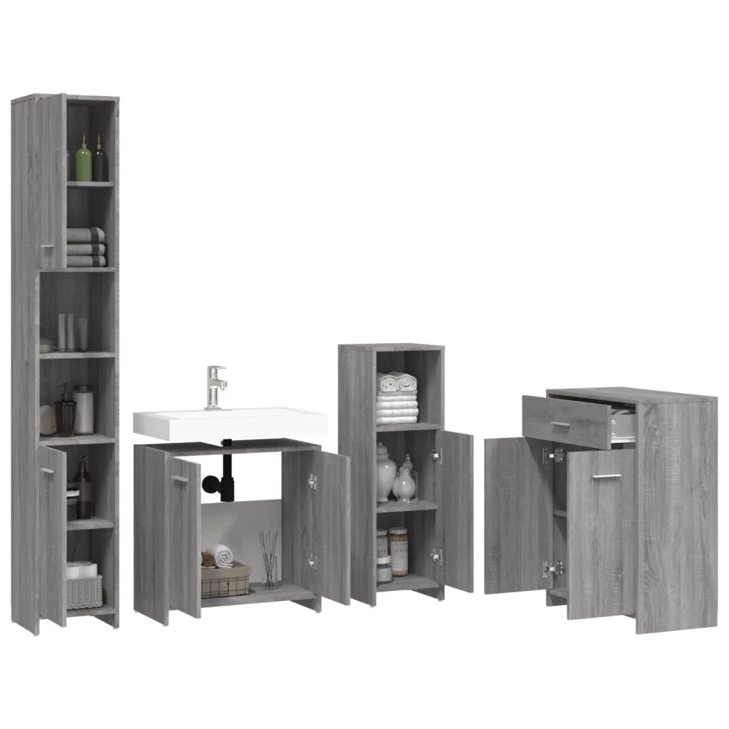 Set Mobili da Bagno 4 pz Grigio Sonoma in Legno Multistrato 3154410