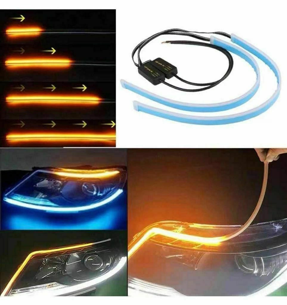 2Pz Strisce LED Auto Luci Diurne DRL + Frecce Sequenziali Flessibili 60cm