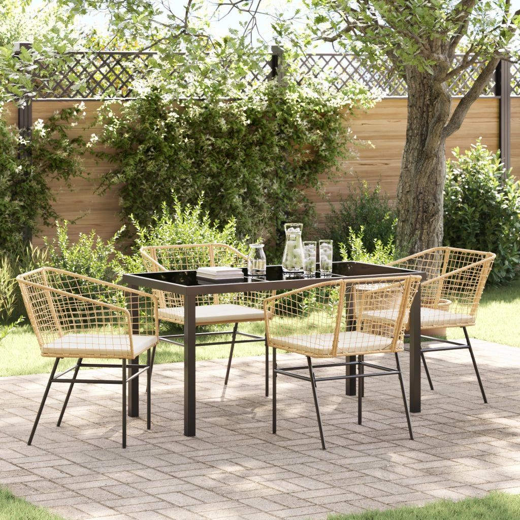Set da Pranzo da Giardino 5 Pezzi con Cuscini Rattan Polimerico Marrone