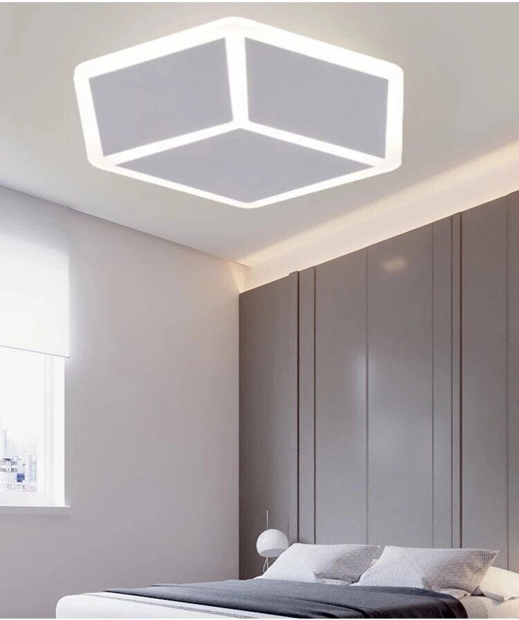 Plafoniera lampadario luce da soffitto moderna a led 37w forma cubo 3D Bluetooth cambia 3 luci dimmerabile