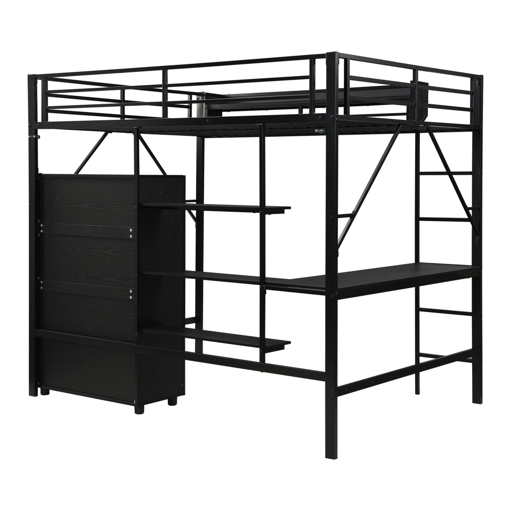 LETTO A CASTELLO 140x200 cm Nero in MDF e Metallo con scrivania e armadio