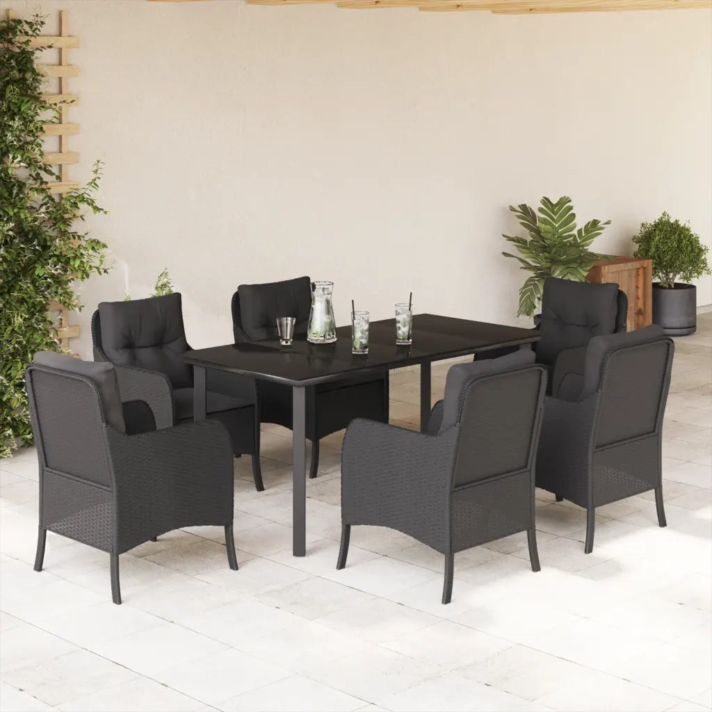 Set da Pranzo da Giardino 7 pz Nero con Cuscini in Polyrattan 3211931
